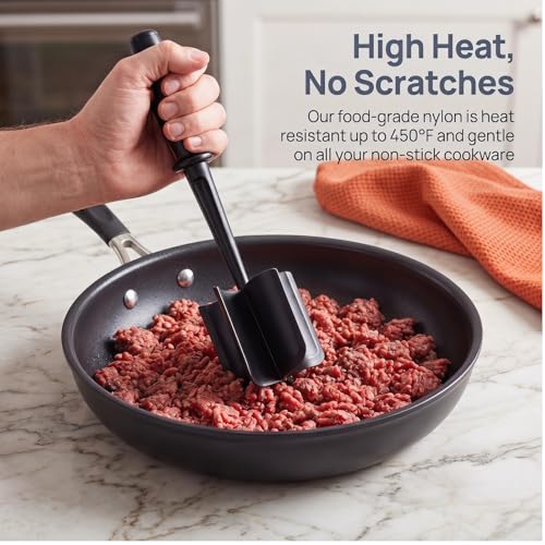 Image of Premium Meat Chopper & Hamburger Smasher - 5-Blade Heat-Resistant Ground Beef & Potato Masher - Nylon Kitchen Tool for Mixing and Chopping - Dishwasher Safe - Black