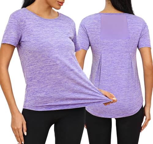 Wayleb Sportive Maglietta Donna Sportswear Women Tshirt Manica Corta Maglietta Estiva T Shirt Donna Girocollo Casual Top Sportivo, Viola Rosa Chiaro M
