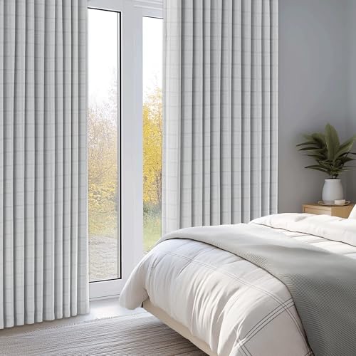 Beauoop Grey Plaid Jacquard Blackout Curtains 96 Inches Long 2 Panels for Bedroom Living Room Gingham Checkered Room Darkening Thermal Insulated Soundproof Grommet Window Drapes, 52x96 2 Set by Beauoop - Used condition - Image 8