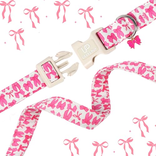 Image of Pink Bowknot Dog Collar, UP URARA PUP Pink Bow Tie Collars for Summer Spring,Adjustable Pet Collar with Quick Release, Colorful Rabbits Dog Collars for Small Medium Large Dogs,L