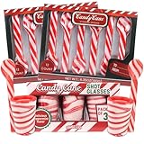 Sweetzo Christmas 2025 Edible Candy Cane Stirring Spoons and Shot Glasses, Red and White Peppermint Flavored Utensils - 24 Spoons (3 Glasses)