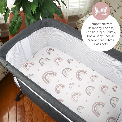 Image of Muslin Bassinet Sheets for KoolerThings, Fodoss, Koolababy, YADAQE, Soobaby, Bonbay Bassinet Bedside Sleeper by TansyPanda, 3PC, 20x33 in, Ultra Soft, Breathable, Snug Fit, Unisex Boys Girls, Pink