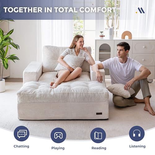 Image of MAXYOYO Modular Sectional Chaise Lounge Sofa, Upholstered Lounge Chair with Ottoman, Comfy Couch with Layered Cushion, Tufted Upholstered Sleeper Chair for Living Room, No Assembly, Beige