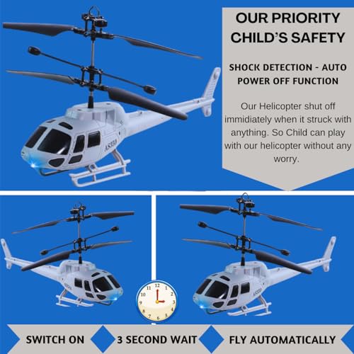 Image of KIDZYMON RC Helicopter with Hand Gravity Sensor, Flying Remote Control Helicopter Toy, Rechargeable, 3D Light & Safety Sensor for Kids Age 4+ Years, Pack of 1, Military Black Remote