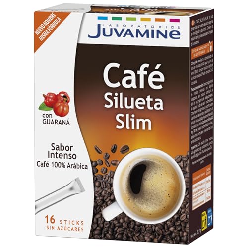 JUVAMINE - Café Silueta Slim - Sticks Café 100% Arábica - Sabor Intenso - Tueste Medio - Con Guaraná - Formato Práctico - 16 sticks