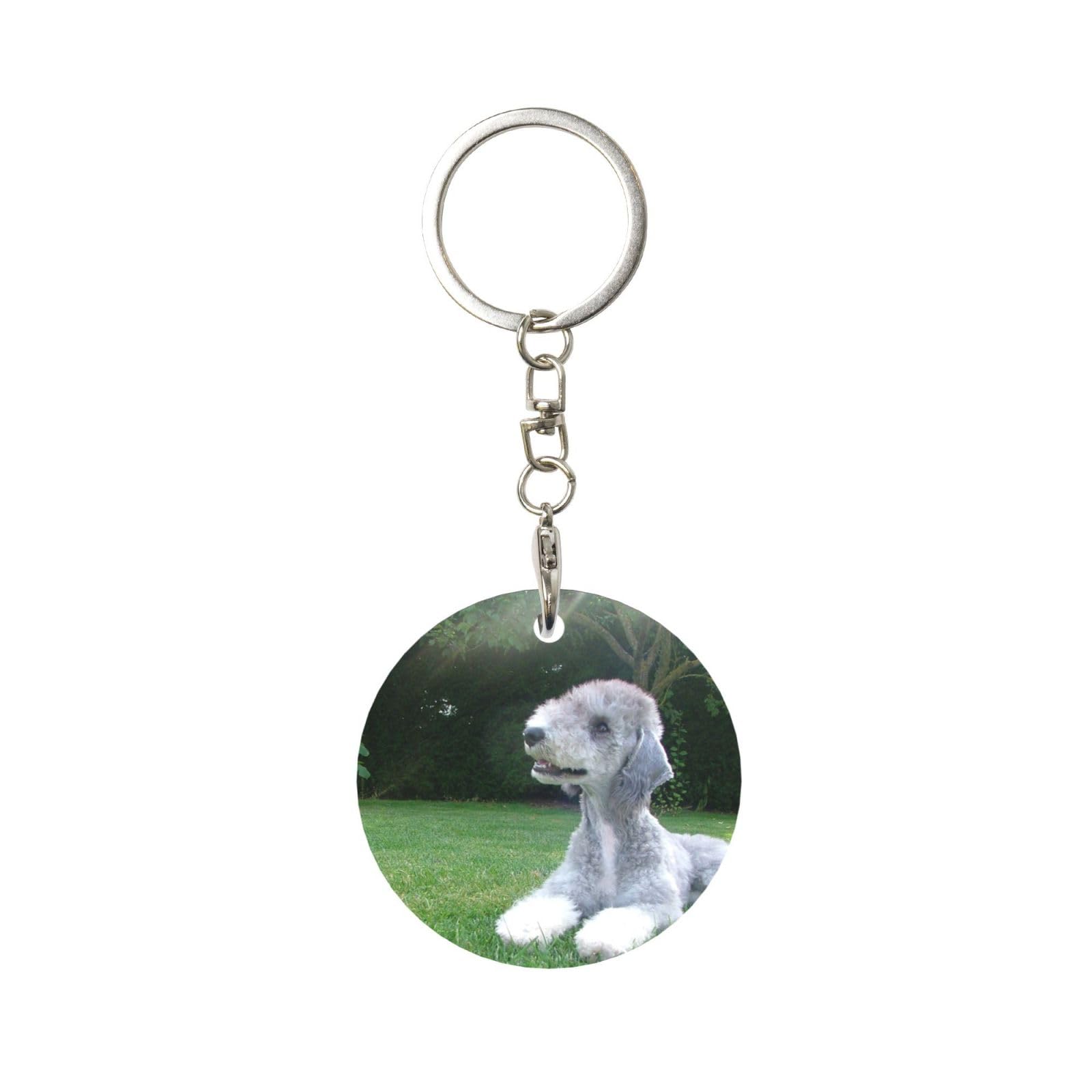 Egomed Unisex As Picture Round Metal Keychain, Metal Keychains Keyring Car Key Chain Ring Holder 1 Pc, Bedlington Terrier Funny Dogs Furry Dogs Pets