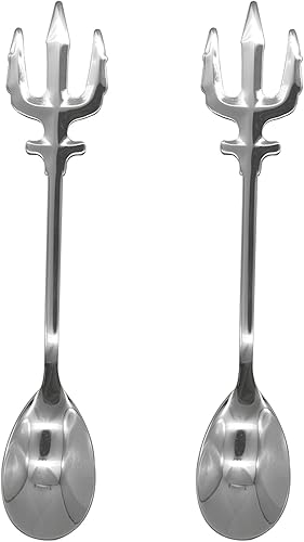 Miniatura 1 de Pinenjoy 2 cucharas de postre únicas de 5.07 pulgadas con forma de tridente de acero inoxidable 1810 (304) para cucharas de café con forma de