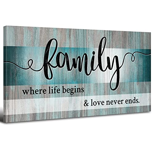Family Wall Decor Teal Wall Art for Living Room Kitchen Family Signs for Home Decor Wall Inspirational Saying Quotes Canvas Prints Farmhouse Painting Artwork for Dining Room Home Decorations 20x40'