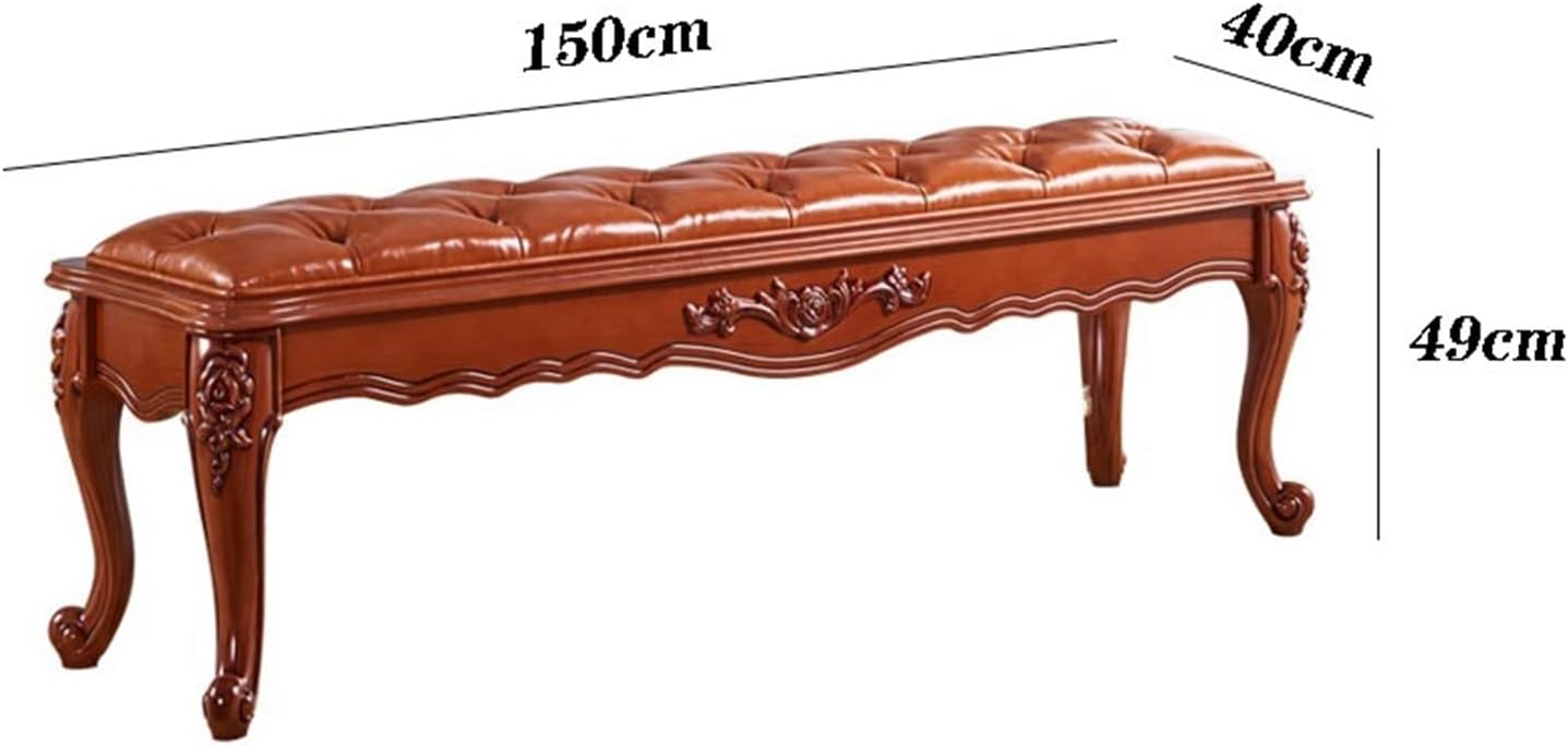 End Stool Brown Retro Bedroom Decorative Bench Wooden Simple Bedside Bench Upscale PU Leather Sofa Bench Long Bench