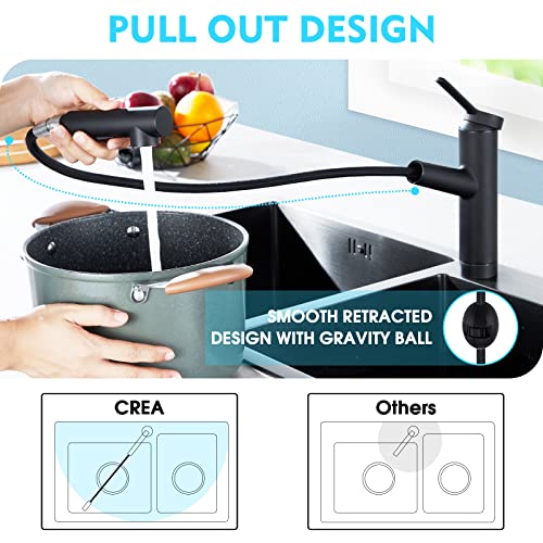 Crea Kitchen Faucets, Bar Sink Faucet, Black Kitchen Sink Faucet Pull Out Utility Prep Wet Faucet Small Single Handle Hole Faucet, Commercial Modern Rv Sink Low Arc Faucet Outdoor Laundry #TOP3