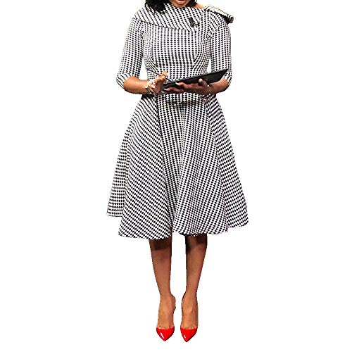 VERWIN Three Quarters Sleeve Knee-Length Pullover Plaid