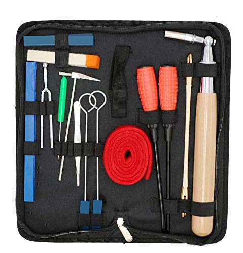 EOSAGA Piano Tuning Kit, Professional 16 Pcs Piano Tuner Tool Set Including Tuning Hammer Mute Lever Felt, Tuning Wrench, Tuning Fork, Temperament Strip, Piano Repairing Accessories