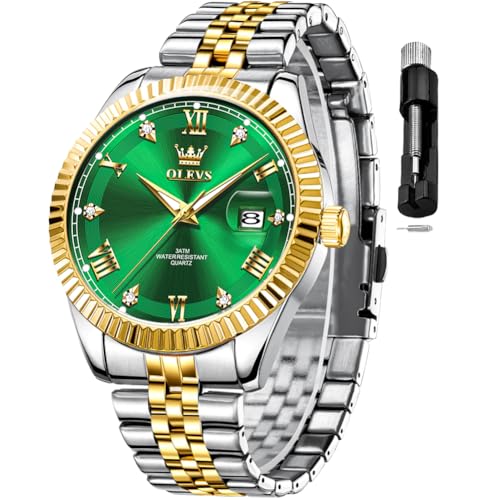 Image of OLEVS Classic Mens Watch Diamond Analog Luxury Watches Stainless Steel Waterproof Date Two Tone Luminous Watch for Men