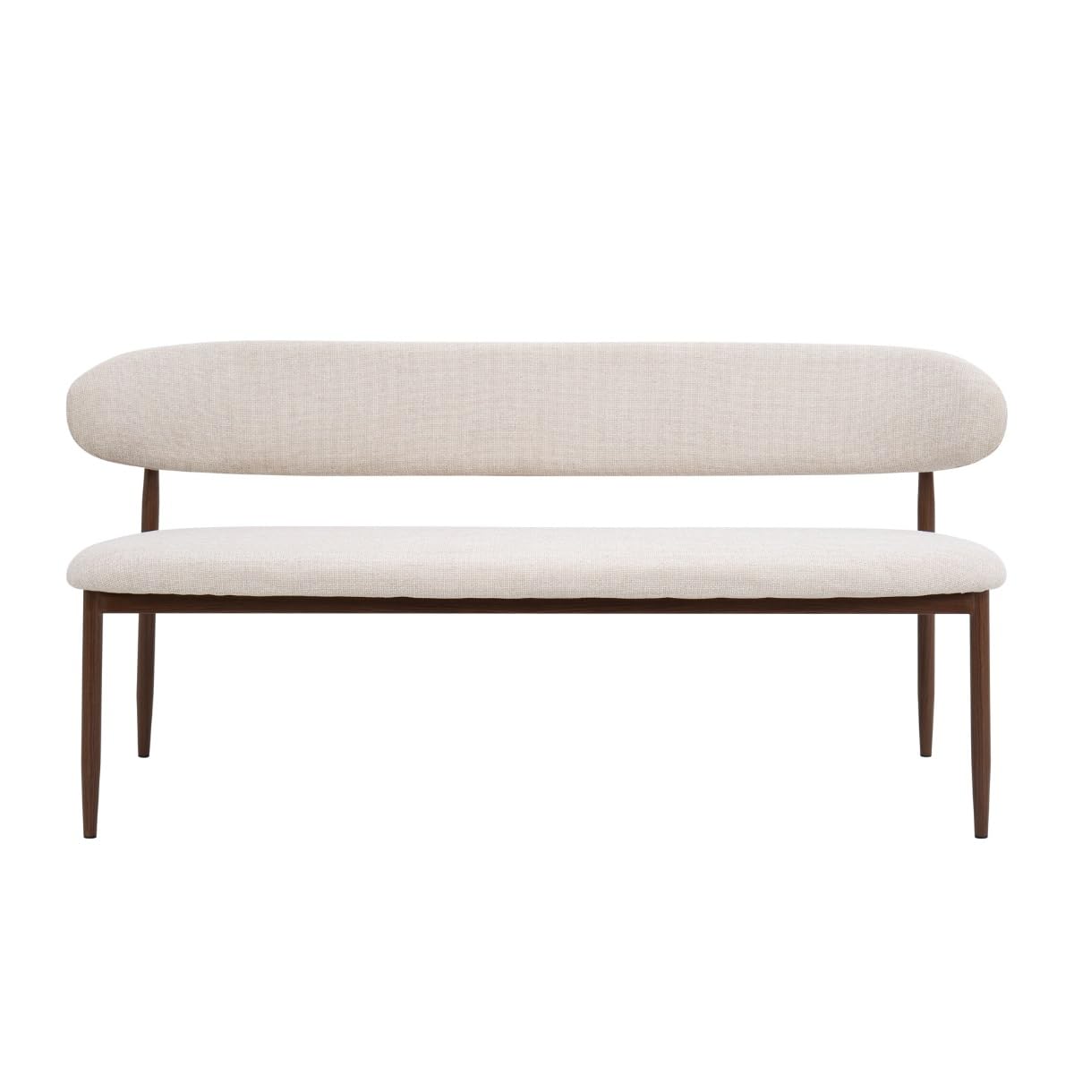 Giga Meubel Esszimmerbank Alexia 160 cm | Beige/Walnuss Design | Bequeme Stoffbank mit Rückenlehne & Metallgestell | Mid Century Bank für Esszimmer & Küche | 300 kg Tragkraft