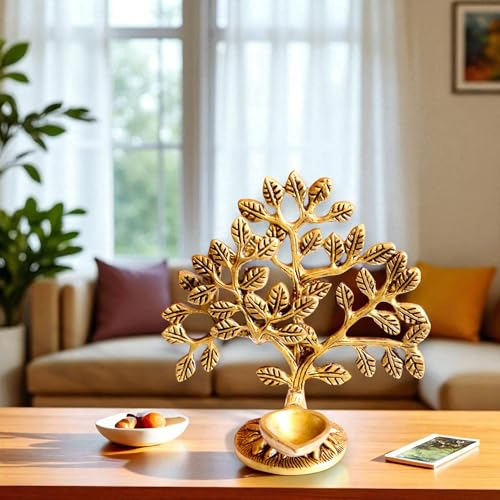 Image of Brass Kalpavriksha Tree with Diya in Antique Brass Finish | Tree of Life Showpiece for Home Decor, Feng Shui | Good Luck Gift for Office, House Warming, Temple | H : 5.75 in, W : 480 Grams