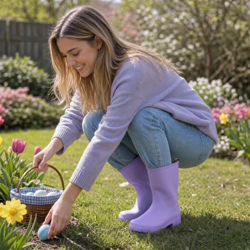 Image of HISEA Women Rubber Boots Wide Calf Rain Boots Matte Surface Waterproof PVC Rubber Rain Boot Mid Height Rain Shoes for Outdoor Gardening Work Walking