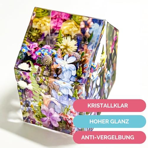 Epoxidharz Set - 1,94 L Mit Härter für Tischplatten, Schmuck, Beschichtung | Glasklar Mit 5 Resin Gießharz Farben, Silikon-Messbecher, Rührstab, Handschuhe