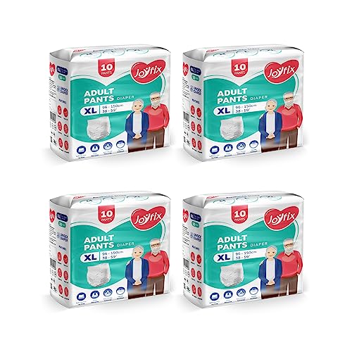Image of JOYFIX Unisex Adult Diapers|Pant Style|Waist Size 96-150 Cm (38 inch-59 inch)|Extra Large|Pack Of 4|Odour Lock|Anti-Bacterial Absorbent-Xl (40 Pieces)