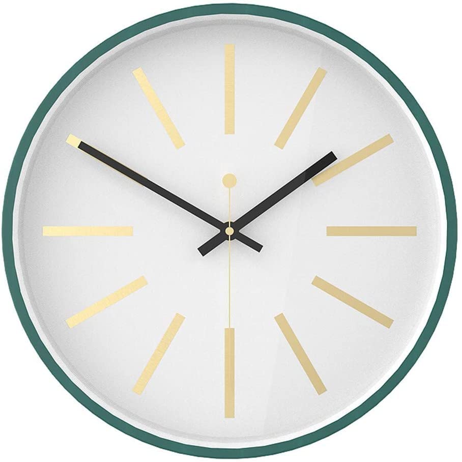 Horloge silencieuse en métal vert avec cadran blanc et verre de protection