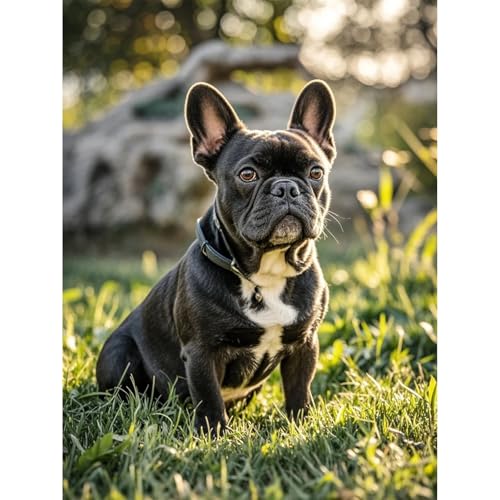 Kit fai da te per diamond painting 5D con bulldog francese nero, kit fai da te con strass rotondi con numeri, ricamo, arti e mestieri per soggiorno, camera da letto, decorazione da parete per la casa