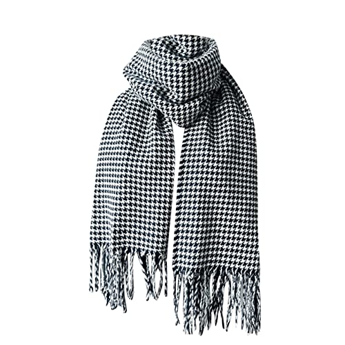 Image of Momolaa Women houndstooth print Scarf Classic Tassel Plaid Scarf Warm Soft Large Blanket Wrap Tartan Plaid Scarf for Women