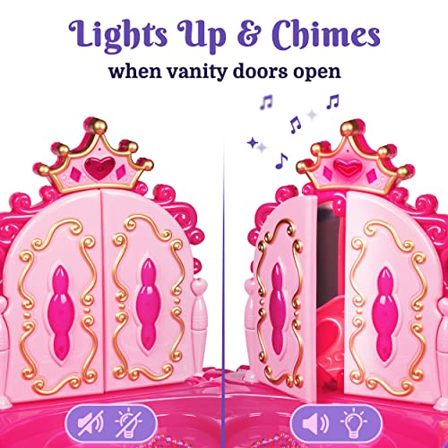 Prextex Kids Makeup Table With Mirror And Chair, Princess Play Set, Vanity Table With Makeup Accessories And Light And Musical Sound Effects For Toddler Girls #TOP6