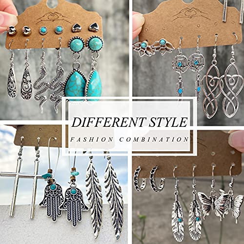 45 Pairs Silver Drop Dangle Earrings Set for Women, Boho Vintage Bronze Waterdrop Dangling Earrings3