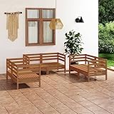 YNGBHFNOP Salon de Jardin 6 Places en Bois de Pin Massif Marron Miel, Canapé d'angle Modulaire pour Terrasse et Jardin, Ensemble Robust avec 6 Sièges, Meuble d'Extérieur Confortable et Durable