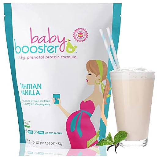 Baby Booster Tahitian Vanilla Prenatal Vitamin Supplement and Protein Shake, Caffeine Free, All Natural, Vegetarian DHA, High Protein, Methyl Folate, B Vitamins, Great for Morning Sickness, 1 lb