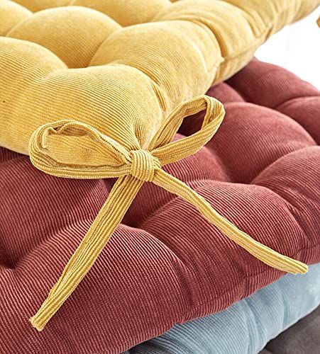 Corduroy Cushion For Desk Chair Soft Plush Nonslip Seat Cushions Tufted Washable Kitchen Dining Chair Pads With Ties Bench Mat (Deep Blue, 20"X20") #TOP4