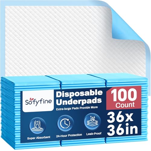 SOFYFINE Extra Large Chucks 36x36 100 Count Disposable Bed Pads Heavy Duty Absorbent Elderly Adults Incontinence Bed Pads Waterproof Thicken Puppy Pee Pad Changing Underpads for Women and Baby