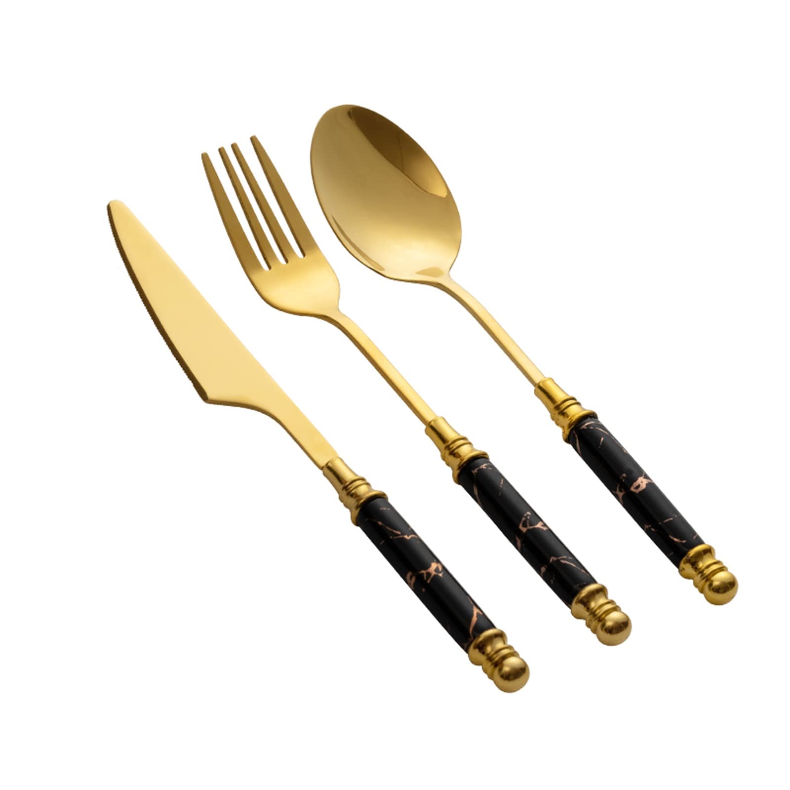 Ce Set de Couverts 3 pièces, en Acier Inoxydable de qualité supérieure avec Manche en céramique, Comprend Couteaux, fourchettes et cuillères. Idéal pour Les Repas de fêtes et Les réceptions.