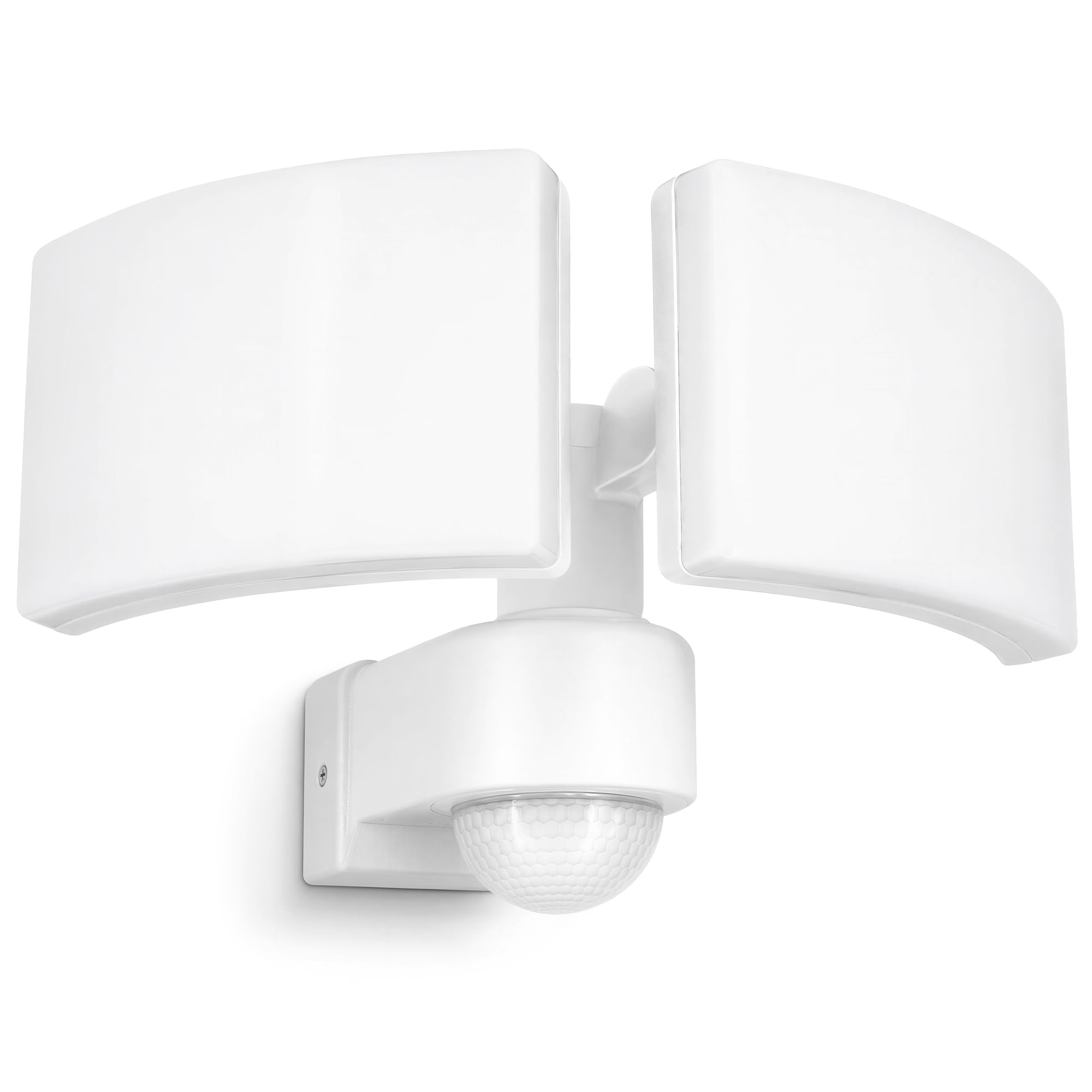 SSC-LUXon Norsu lampa zewnętrzna z czujnikiem ruchu, podwójny reflektor – lampa zewnętrzna z adapterem narożnym i czujnikiem zmierzchu IP65 neutralna biel