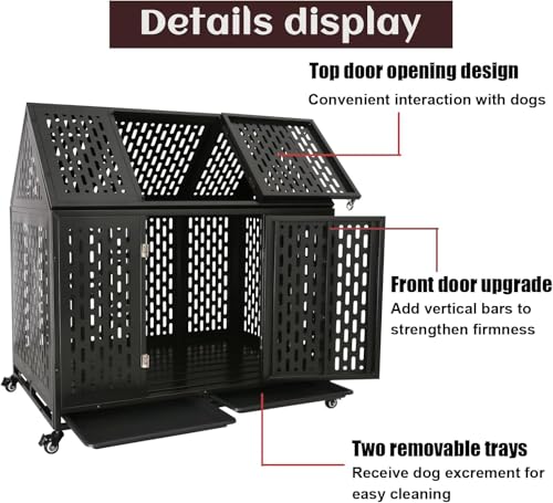 45 inch High Anxiety Escape-Proof Dog Crate, Indestructible Heavy Duty Dog Kennel Cage, XL Dog Crates for Large to Medium Dogs, with Chew-Proof Wall, Top Door and Removable Trays - Image 6