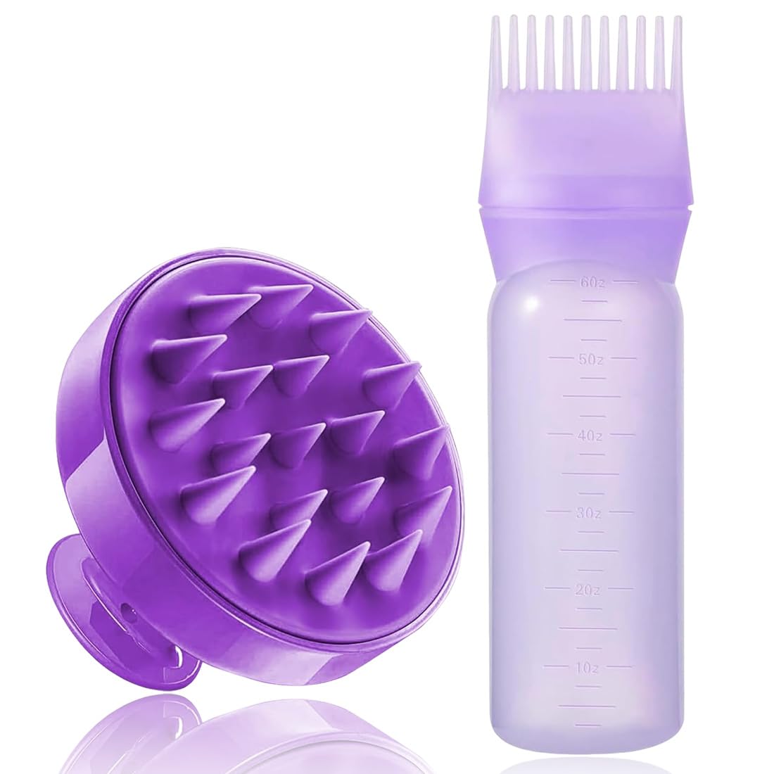2 Pezzi Applicatore di Olio per Capelli con Spazzola Massaggiante-Bottiglia Applicatrice e Spazzola per Massaggio del Cuoio Capelluto,per Colorazione e Cura del Cuoio Capelluto