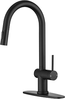 YardMonet Matte Black Kitchen Faucet with Pull Down Sprayer, Modern Stainless Steel Single Handle Kitchen Sink Faucet, Single Hole Kitchen Faucet with 10" Deck Plate