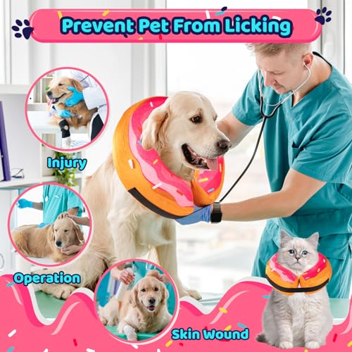 Image of Grand Line Donut Inflatable Collar for Dogs and Cats, Soft Recovery Dog Cone After Surgery, Protective Pet Neck Cone for Small, Medium, Large Dogs, Not Block Vision (Pink, ML)