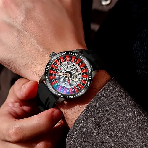 DAXIAOYU Roulette Wheel Automatic Watches for Men Rotating Dial Design Hollow Out Waterproof Mens Unique Style Mechanical Watch (Black) by DAXIAOYU - Used condition - Image 5