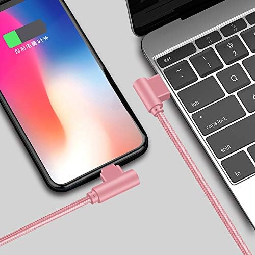 90 Degree iPhone Charger Cable 1M Lightning Cable 3 Pack Right Angle iPhone Cable Nylon Braided Fast Charging Cord Compatible iPhone/iPad/iPod (Rose Gold, 1m)