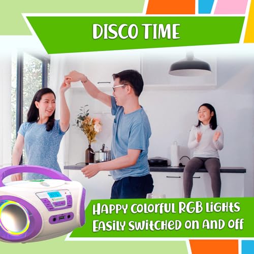 Image of TINYGEEKS Tunes Kids Boombox CD Player for Children - FM Radio - Includes Batteries - Purple Radio - CD Player with Speakers for Children and Toddlers - Purple