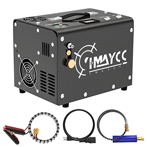 PCP Air Compressor, IMAYCC 4500Psi/30Mpa Portable Air Compressor for Paintball, PCP Air Rifle, Scuba Tank, Powered by Home 110V AC or Car 12V DC