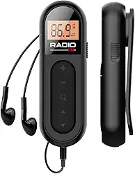 Rádio FM, rádio transistor portátil recarregável com melhor recepção, sintonização digital LCD com luz de fundo, som estéreo, clipe de cinto para corrida, caminhada (preto)