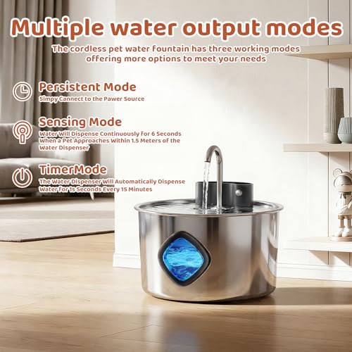 AVVKED 3.2L Wireless Pet Water Fountain, 4000mAh Rechargeable Stainless Steel Dispenser with Infrared Sensor & 3-Stage Filtration, Ultra-Quiet Pump, Indoor & Outdoor Use for Cats & Dogs by AVVKED - Image 3