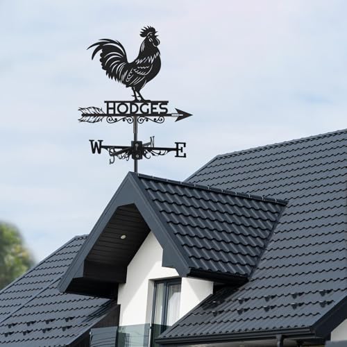 image for Ironglyh Personalized Rooster Metal Weather Vane, Custom Family Name W
