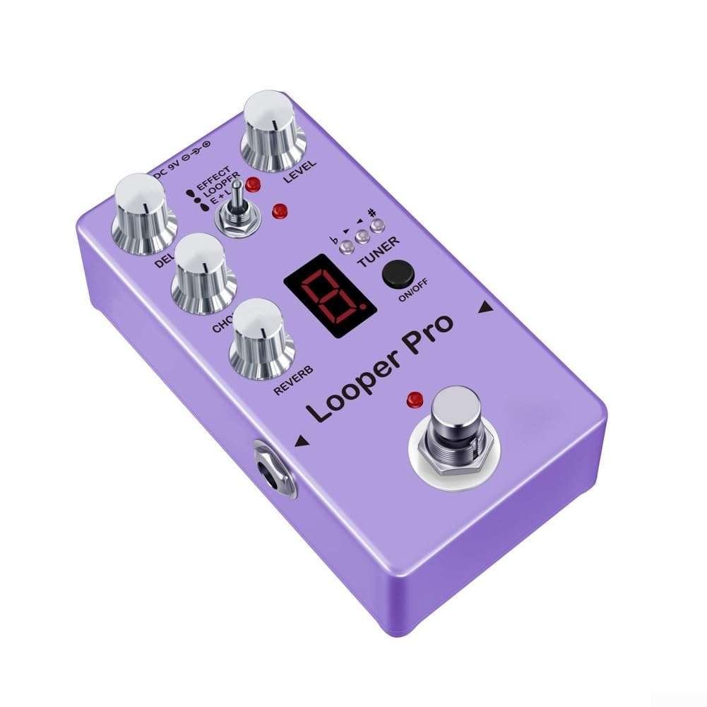 Pedale digitale per chitarra con accordatore ritardo reverb chorus – processore multi-effetto Looper 45S – per musicisti – Pedale in lega di zinco viola