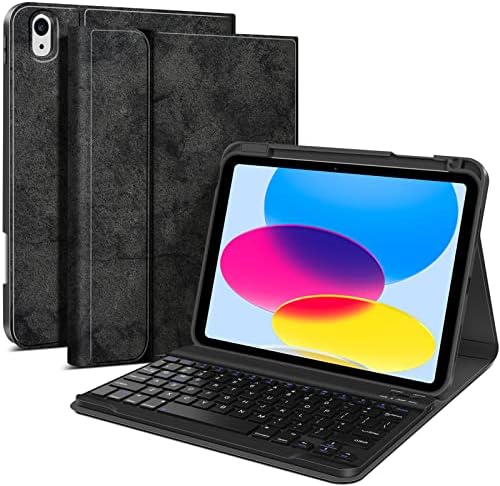 JUQITECH Keyboard Case for iPad 10th Generation 2022 10.9 inch Wireless Bluetooth Magnetic Detachable Rechargeable Keyboard iPad 10th Gen 10.9" Smart Tablet Folio Cover Case with keyboard, Black