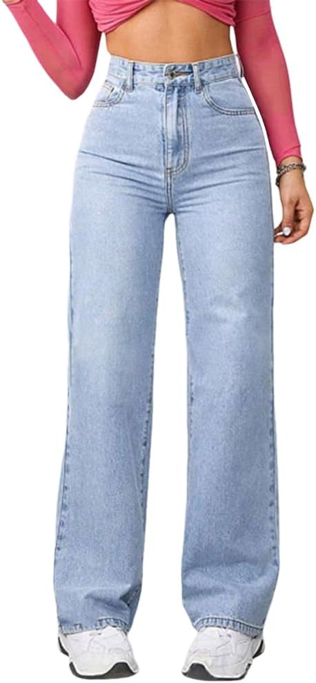 Jeans Donna Vita Alta Gamba Larga - Pantaloni Baggy Elasticizzati In Denim - Stile Vintage E Comodo Per Tutto Il Giorno - Foto 6