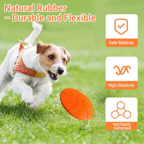 Zyren 3 Stück Hundefrisbee,18 cm Hunde Frisbee,Gummi Frisbee,Bodentarget Hund für Hundetraining, Werfen, Fangen und Spielen,Natürlichem Kautschuk, Weich und Sanft im Mund, Orange