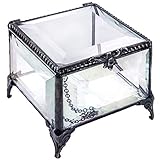 Clear Beveled Glass Jewelry Box – Iridescent Keepsake Box with Hinged Lid, Decorative Feet, Perfect for Wedding, Anniversary, and Special Occasions