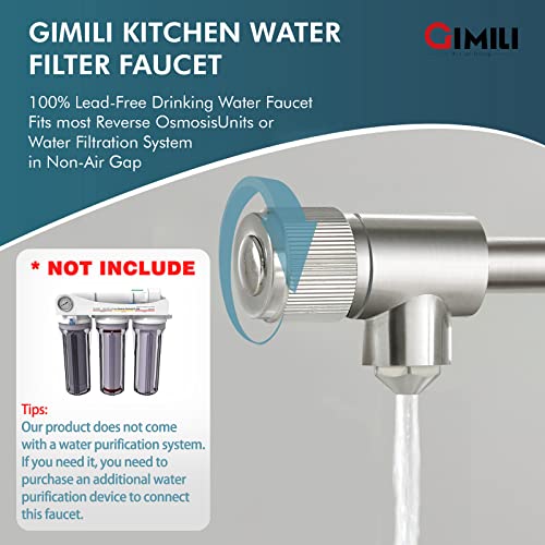 Gimili Drinking Water Faucet 3 In1 Commercial Style Pull-Down Single Handle Filter Kitchen Faucet For Water Filtration System, Brushed Nickel(Without Water Filtration Device) #TOP3